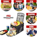 Rockland Guard Insulated Lunch Bag for Men - Lunch Box for Women with Compartments for Meal Prep Containers, Bottles, Snacks, Extra Storage Pockets - Lunchbox for Work, Travel, Picnic, Camping - Black