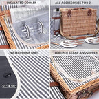 Picnic Basket with Blanket and Wine Pouch for 2 Wicker Picnic Set with Insulated Liner Cooler Bag Hamper for Camping,Wedding - Stripes