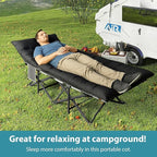 Folding Camping Cot for Adults - Heavy Duty Sleeping Cots with Carry Bag, Double Layer Oxford Portable Travel Camp Cots for Outdoor Camp Beach Home Office (Black Frame with Black Pad, 1PACK)