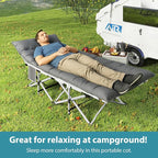 Folding Camping Cot for Adults - Heavy Duty Sleeping Cots with Carry Bag, Double Layer Oxford Portable Travel Camp Cots for Outdoor Camp Beach Home Office (Silver Frame with Gray Pad, 1PACK)