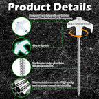 8" Heavy Duty Screw in Tent Stakes, Metal Camping Stakes, Drill-In Ground Anchor, Threaded Stakes for Canopies, Gardening, Yard Inflatables, with Hex Socket and Storage Bag (20, Luminous)