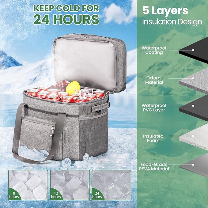 MIYCOO Soft Double Deck Cooler Bag - 60-Can Leakproof Insulated Portable Lunch Cooler, Extra Large Expandable Ice Chest Cooler for Beach, Picnic, Camping, Shopping