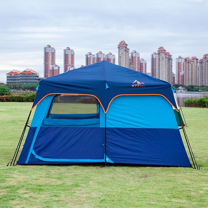 KTT Extra Large Tent 10-12-14 Person(A),Family Cabin Tents,2 Rooms,3 Doors and 3 Windows with Mesh,Straight Wall,Waterproof,Double Layer,Big Tent for Outdoor,Picnic,Camping,Family Gathering