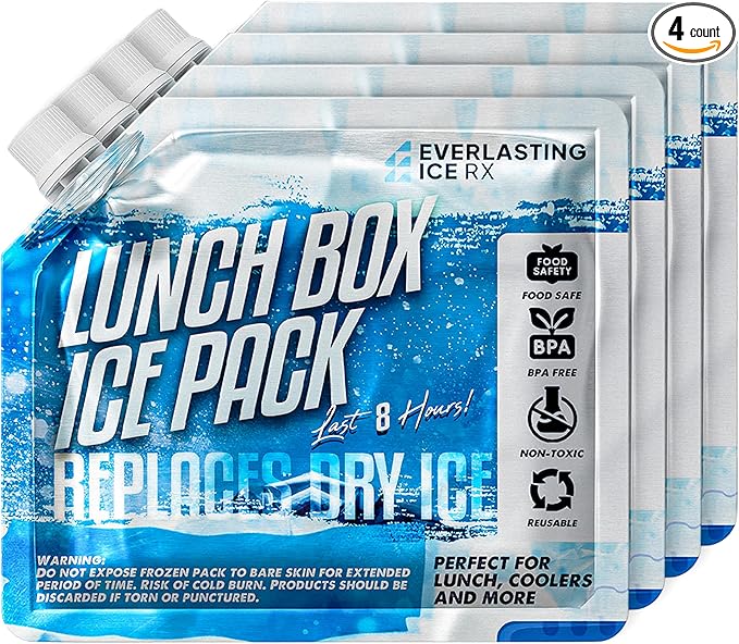 Everlasting Ice RX Reusable Ice Packs for Cooler (4 Pack) Up to 48 Hours Freezer Packs for Coolers and Lunch Boxes | 10 x 10 in | Cooler Ice Packs for Camping, Fishing, Beach, Road Trips