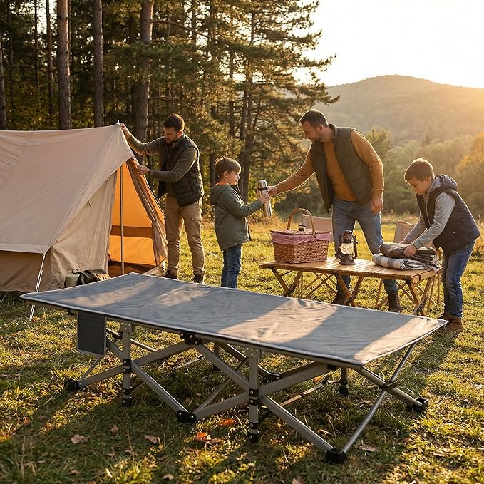 Camping Cot Bed for Adults, Portable Sleeping Cots with Mattress Folding, Fold Away Guest Bed Cot with Carrying Bag for Home Office Nap Indoor Outdoor (Grey)
