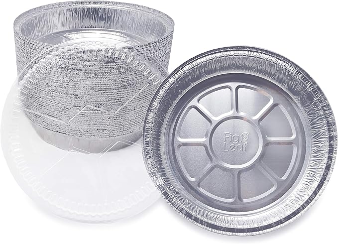 Fig & Leaf (270 Pack) Premium 9-Inch Round Foil Pans with Plastic Dome Lids l Heavy Duty l Disposable Aluminum Tin for Roasting, Baking, Cake or Cooking