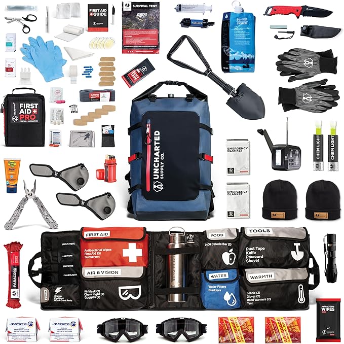 Uncharted Supply Co. The SEVENTY2® Pro 2-Person Survival System – 72 Hour Emergency Preparedness Kit with 60+ Tools for Home, Car, Camping, and Disaster Readiness – Durable Waterproof Go Bag