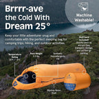 Retrospec Dream 25 Kids Sleeping Bag for Camping - Mummy Style, Water-Resistant, Lightweight 3lbs 3oz, Adjustable Length, Draft Collar, 25°F Rating