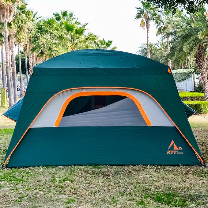 KTT Extra Large Tent 10-12-14 Person(B),Family Cabin Tents,2 Rooms,3 Doors and 3 Windows with Mesh,Straight Wall,Waterproof,Double Layer,Big Tent for Outdoor,Picnic,Camping,Family Gathering