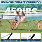 Heavy Duty 2 Person Double Hammock with Portable Adjustable Steel Stand, Outdoor Hammock with Pillow for Patio, Garden, Beach, Backyard Camping