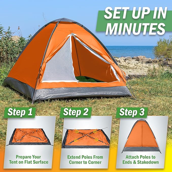 2 Person Camping Tent with Rain Fly and Carrying Bag - Lightweight Outdoor Tent for Backpacking, Hiking, or Beach Use by Wakeman Outdoors