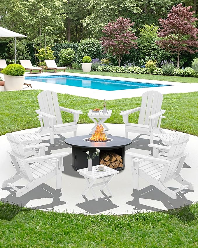 SERWALL Folding Outdoor Side Table Set of 2, Portable Adirondack Side Table, White