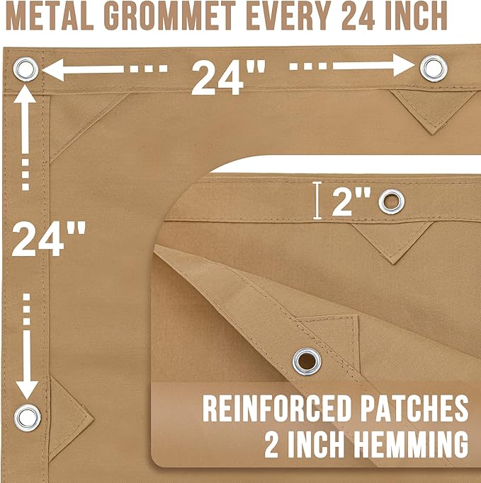 CARTMAN Finished Size 8x10 Feet Tan Canvas Tarp with Rustproof Grommets, 12 Oz Heavy Duty Multipurpose Tarpaulin Cover for Canopy Tent, Roof, Camping, Woodpile