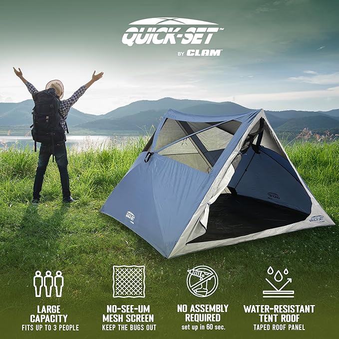CLAM Quick-Set A-Frame Tent, 8 x 8 Ft Portable Outdoor Hiking Camping Shelter, Apex