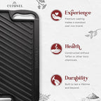 Cuisinel Cast Iron Griddle/Grill + Scraper/Cleaner - Reversible Pre-Seasoned 16.75" X 9.5"-inch Dual Handle Flat Skillet and Griller Pan - Works Indoor/Outdoor, Stove Burner, Gas, Fire
