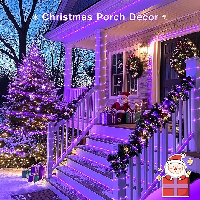 JMEXSUSS 200 LED Purple Solar Halloween Lights, 66 ft Rope Lights Outdoor Waterproof, PVC Tube Purple Christmas String Lights for Party Tree Fence Christmas (Pack of 2)