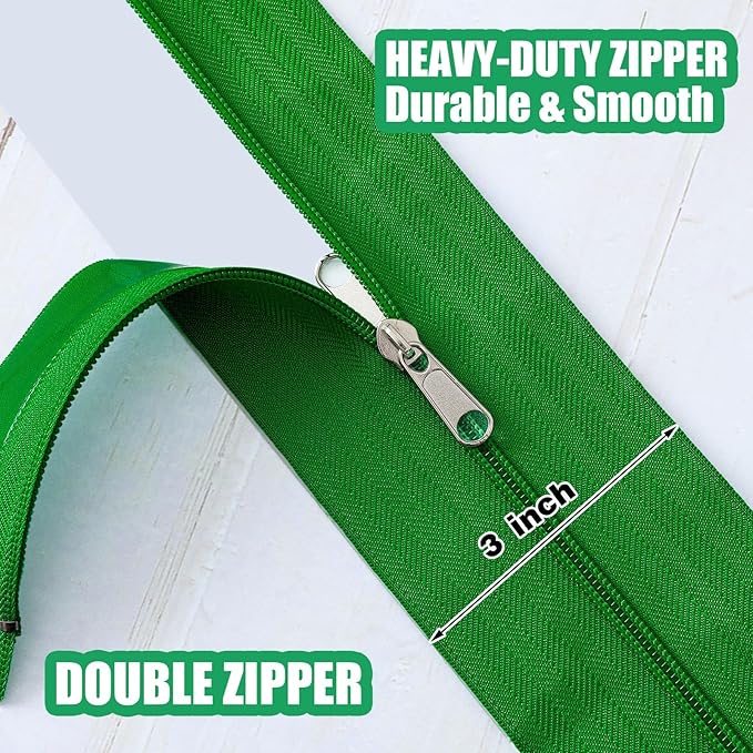 Tigeen 2 Roll Heavy Duty Zipper Door for Dust Barriers 7 ft x 3 Inch Self Adhesive Construction Zipper Door for Greenhouse Tent Accessories (Green)