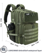 LHI Military Tactical Backpack for Men and Women 45L Army 3 Days Assault Pack Bag Large Rucksack with Molle System - Green