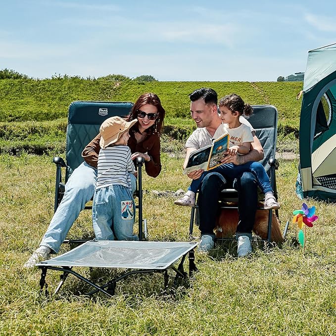 Timber Ridge 3-Level Adjustable Rocking Camping Chair, Ergonomic Padded High Back, Supports 300 LBS, Stable Anti-Tip Rocker, Hard Armrests for Easy Standing, Portable for Patio, Lawn & Tailgating