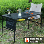 Folding Grill Table, 4x2 FT Portable Camping Table, Lightweight Height Adjustable Metal Tables with Mesh Desktop and Mesh Bag, Outdoor Tables for Camping, Picnic, Beach and BBQ, Black