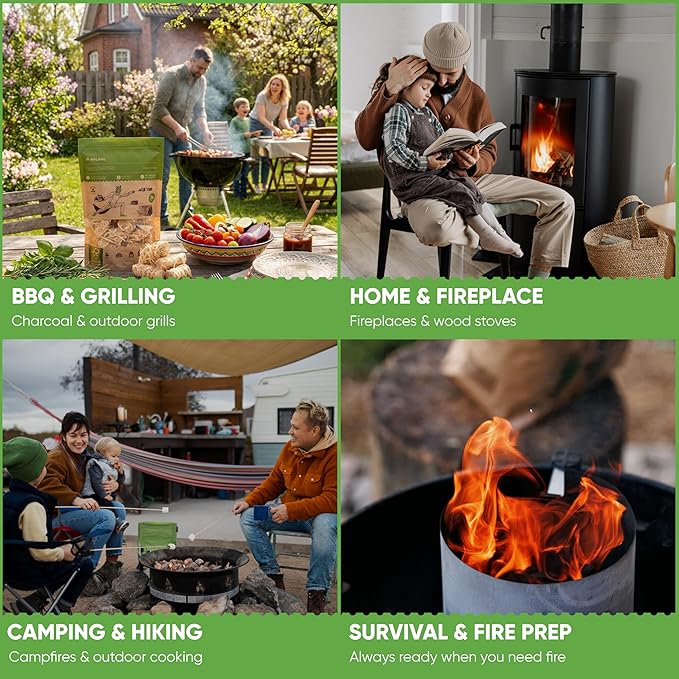 Inflame Fire Starters 70 pcs Fire Starters for Campfires, Grill, BBQ, Fireplace, Woodstove - Charcoal Starter - Waterproof, Weather-Resistant - Natural Wood Fireplace Starters