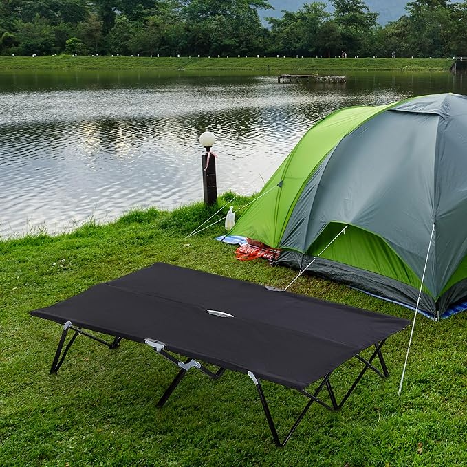 2 Person Folding Camping Cot for Adults, 50" Extra Wide Portable Sleeping Cot with Carry Bag, 300 lbs Capacity Elevated Camping Bed for Outdoor, Beach, Hiking, Black