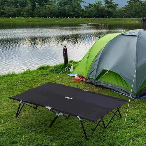 2 Person Folding Camping Cot for Adults, 50" Extra Wide Portable Sleeping Cot with Carry Bag, 300 lbs Capacity Elevated Camping Bed for Outdoor, Beach, Hiking, Black