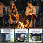 Folding Camping Chairs for Adults - High Back Padded Outdoor Lawn Chairs with Lumbar Support & Cup Holder (Blue & Gray, 1 Pack)