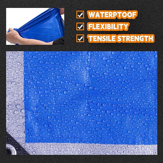 RAINDEWAY Tarps 7x7 Feet (2 Pack) - 5.5 Mil, Multipurpose Waterproof Poly Tarp Cover with Metal Grommets and Reinforced Edges, Silver/Blue Tarp