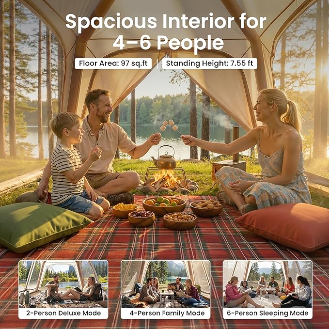 ABORON 2/6/8/10/12 Person Inflatable Camping Tent, Easy Setup Blow Up Tent with Hand Pump, PU3000mm Waterproof & Breathable 4 Season Glamping Tent for Outdoor Camping