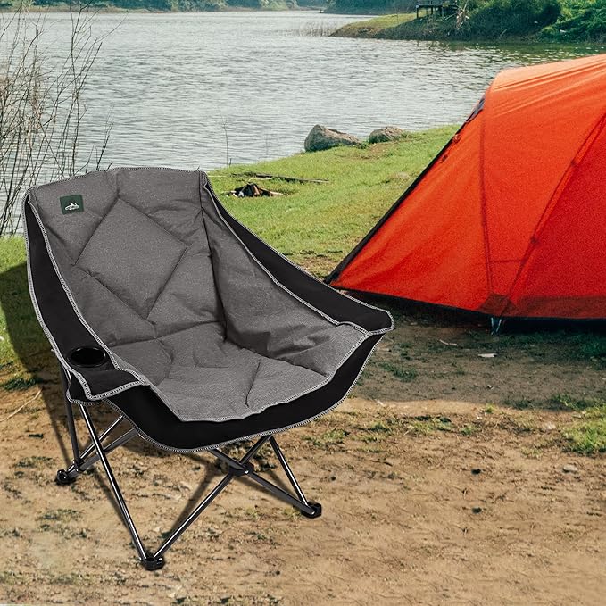 Northroad Oversized Foldable Camping Chair, Outdoor Padded Lawn Chair w/Cup Holder,Carry Bag for Beach, Hiking, and Picnics,Heavy-Duty 300-lbs Capacity, Purple