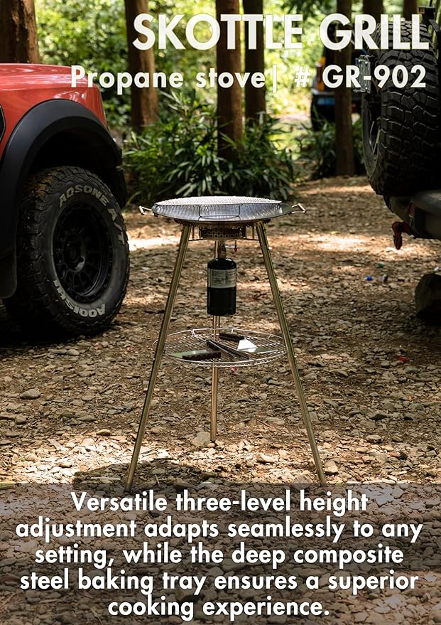 CAMPINGMOON Skottle Grill Cooking System Kit 18 inch Carbon Steel Pan Adjustable Legs Portable Camp Cooking Gear with Carry Bag (Skottle propane stove set)