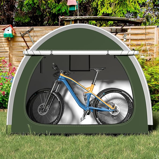 Bike Storage Shed, Oversized Storage Tent for 3-4 Bikes, Portable Foldable Garage/Garden Storage Tents, Waterproof Anti-uv Outdoor Bicycle Cover, Green
