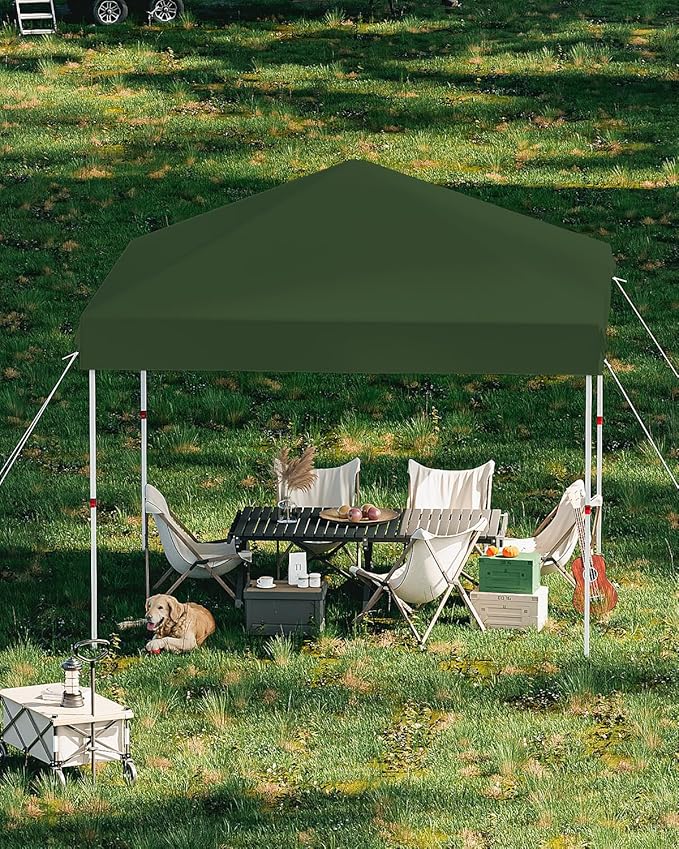 GarveeLife 10x10 Pop Up Canopy with One Button Push Setup - Heavy Duty Outdoor Canopy Tent with Portable Roller Bag - 3 Adjustable Height, 4 Weight Bags, 8 Stakes & 4 Guy Ropes Included, Green