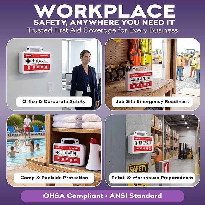 OSHA Compliant First Aid Kit - 10 Person, Type III, ANSI Class A, 111 Pieces for Business, Office, Home, Truck, Car & Construction Site - Wall Mountable | ProHeal