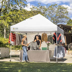 CROWN SHADES 10x10 Pop Up Canopy Tent with 1 Comercial Kit, Instant Commercial Tent with Patended Centerlock, 400D Silver Coated Fabric, 1 Sidewall, 4" Wheels, Sto'N Go Bag,White