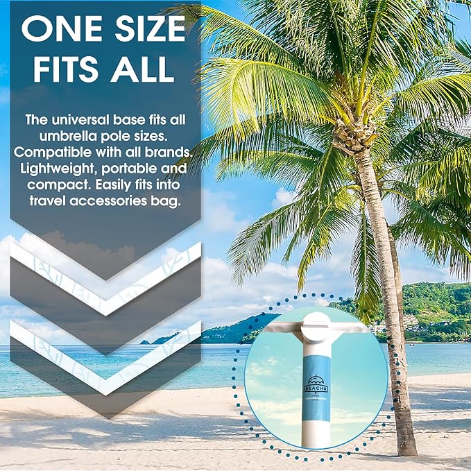 Beach Umbrella Sand Anchor - Heavy Duty Base with Spiral Screw for Strong Wind Resistance - Rust-Resistant and Fits Poles Under 1.5" Diameter - Universal Stand Holder - 9.5"x15"×3.5", White