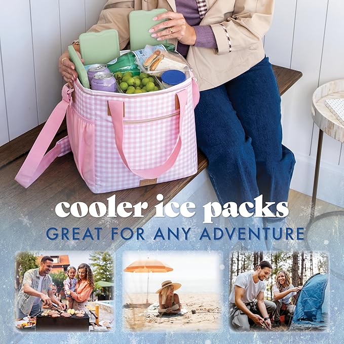 Cool Coolers by Fit & Fresh XL Slim Ice Packs, Quick Freeze Reusable Ice Packs for Lunch Boxes & Coolers, Long-Lasting, Space Saving Cooler Ice Packs, Sage, 4Pk