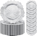 50 Pcs 13 Inch Charger Plates Bulk Plastic Plate Chargers with Floral Reef Design Round Ruffled Rim Dinner Charger Plates for Dinner Wedding Party Event Table Setting Decor (Silver)