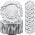 50 Pcs 13 Inch Charger Plates Bulk Plastic Plate Chargers with Floral Reef Design Round Ruffled Rim Dinner Charger Plates for Dinner Wedding Party Event Table Setting Decor (Silver)