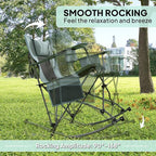 Outsunny Folding Rocking Camping Chairs for Adults, Portable Outdoor Rocking Chairs with Headrest, Cooler Bag, Cup Holder, Carry Bag for Picnic Outside and Outdoor Travel, 2 Pack, Gray