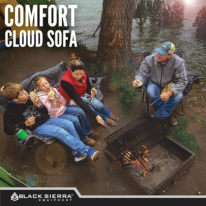 Black Sierra Oversized Camping Chair for Adults – 400 lb Heavy Duty Folding Chair with Cup Holders & Carry Bag
