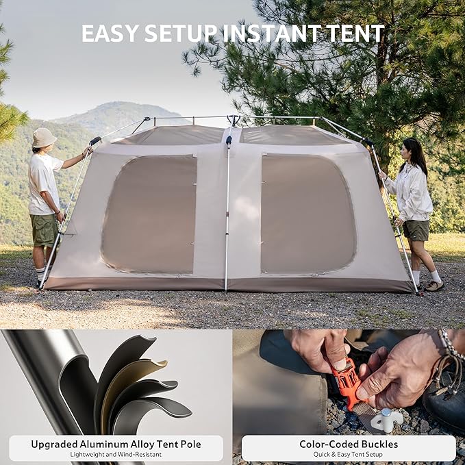 Naturehike Village Instant Tent, 4 Person 8 Person Camping Tent with Full Rainfly, Waterproof Large Cabin Tents for Car Camping
