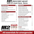 M2 BASICS Premium 321 Piece First Aid Kit, All Purpose Kit with Hard Case for Home, Car, Business, School, Office & Vehicle