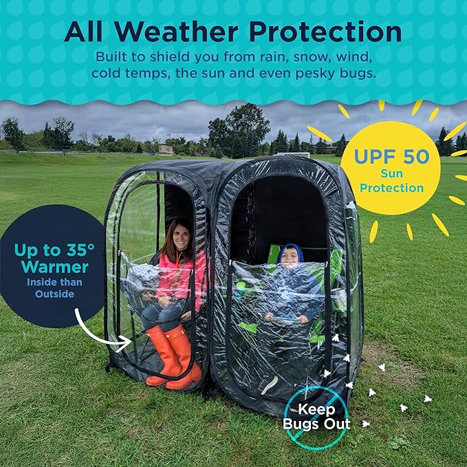 WeatherPod® The Original Shark Tank Side-by-Side™ 2-4 Person Pop-Up Pod - Stay Warm, Dry, and Out of The Sun - Weather Pod for Sports, Rain, or Wind - Simple to Set Up and Tear Down