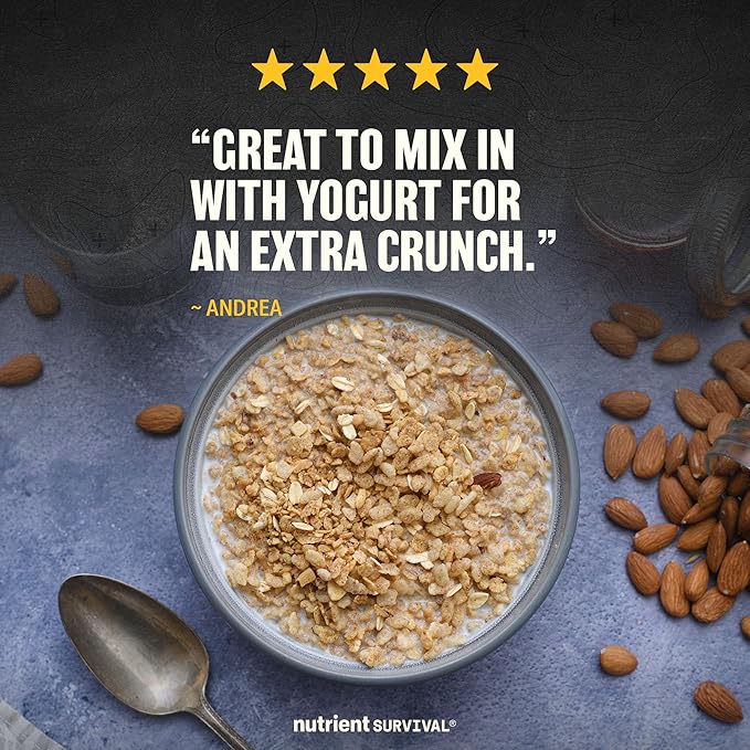 High Protein Cereal, Maple Almond Grain Crunch (12 Servings) Freeze Dried Prepper Supplies & Emergency Food Supply, Dairy & Gluten Free, Shelf Stable Up to 25 Years, One Can