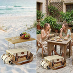 Multifunctional Wicker Picnic Basket Set for 2 Adults with Picnic Table and Blankets,Large Insulated Picnic Set with Wine Pouch and Full Tablewares for Camping Outdoor Couples Natural Beach Wedding