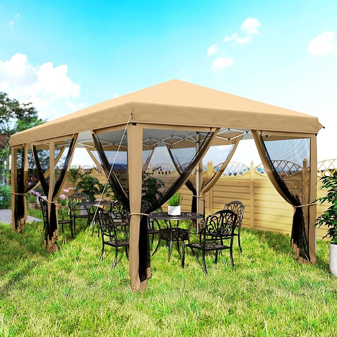 Outsunny 10' x 20' Pop Up Canopy Tent with Netting, Heavy Duty Instant Sun Shelter, Large Tents for Parties with Carry Bag for Outdoor, Garden, Patio, Beige
