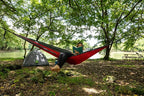 Durable Hammock 400 lb Capacity, Nylon Camping Hammock Chair - Double or Single Sizes w/Tree Straps and Attached Carry Bag - for Travel/Backpacking/Beach/Backyard (Medium, Light Grey & Sky Blue)