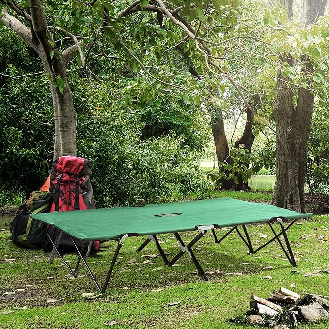 2 Person Folding Camping Cot for Adults, 50" Extra Wide Outdoor Portable Sleeping Cot with Carry Bag, Elevated Camping Bed, Beach Hiking, Green